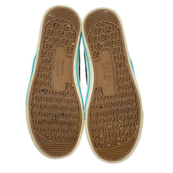 Gucci Tennis 1977 High Top Sneakers Turquoise Navy Logo Monogram Size 37 - Picture 10 of 11